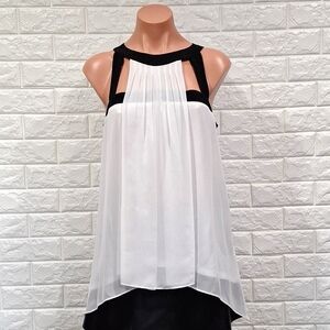 BISOU BISOU Black and White Sheer Tunic Halter High Neckline